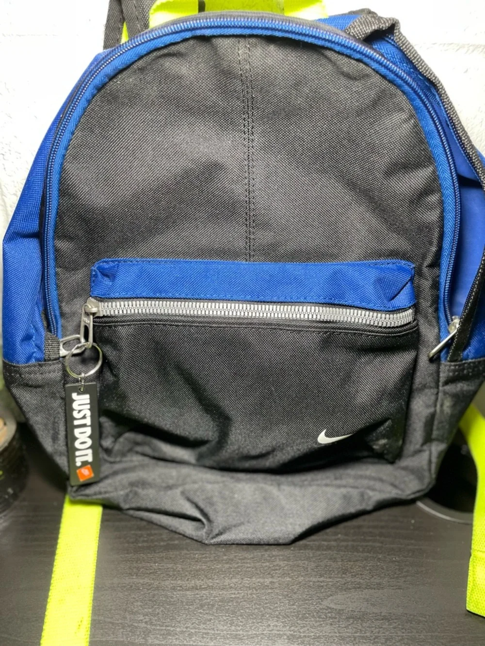Nike‎ Black and Blue Mini Backpack with Neon Yellow Straps